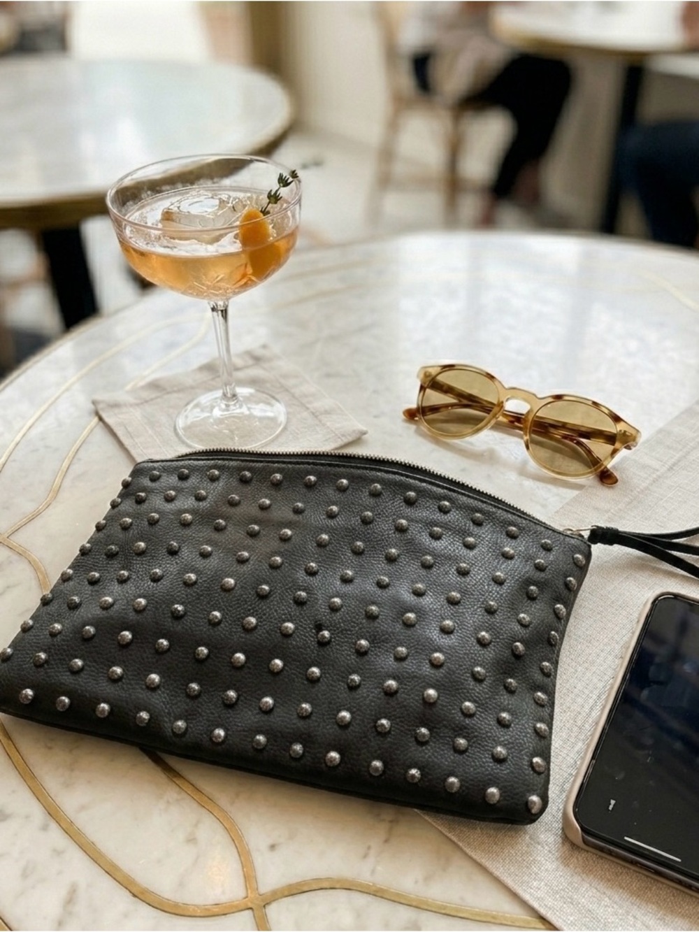 Studded Black Leather Wristlet Clutch - Chic Evening Accessory